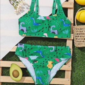 Girls green dinosaur bikini